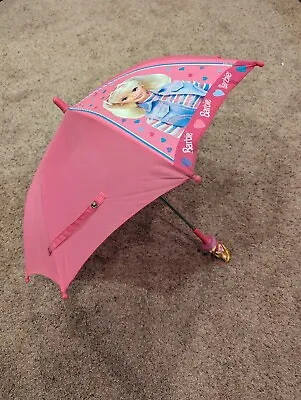 1998 Vintage Barbie Umbrella W/ Barbie Picture & Barbie Figurine Handle • $29.99