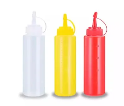 3-Piece 16 OZ Condiment Squeeze Bottles With Scale Line - Plastic Squirt Bottles • $8.40