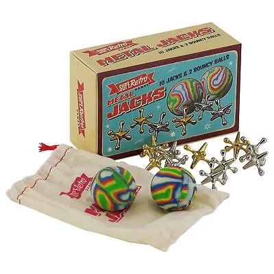 Retro Jacks Game Knucklebones Metal Jacks Crosses Bouncy Balls Party Bag Filler • £5.49