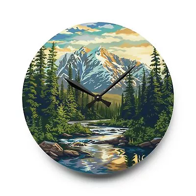 Retro Nature Art Vintage Style Mountain Vista Acrylic Wall Clock Analog Clock • $48