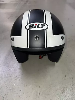 BILT Vintage Jet Cruiser Graphic Open-Face Motorcycle Helmet - MD Black/White • $29