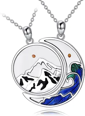 Mustard Seed Faith Mountain Ocean Wave Couples Necklace Sterling Silver Gifts • $137.95