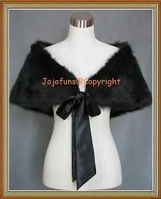 £15.99 • Buy BLACK Faux Fur Bridal Wedding Shrug/Bolero/Cape/Evening Wrap/Shawl/Tippet/Coat