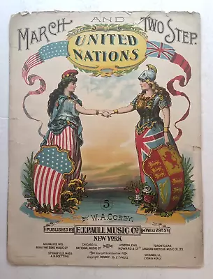 1900 Et Paull Sheet Music United Nations Us & Great Britain Hoen Color Litho • $9.99