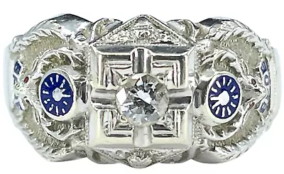 Men's Vintage Elks Lodge 1/4 Ct. Diamond 14K White Gold & Enamel Ring Size 12.25 • $599