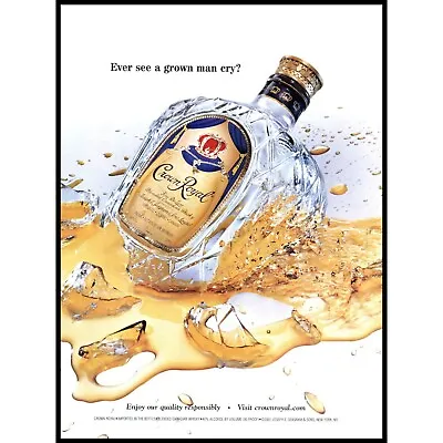 2002 Crown Royal Canadian Whisky Vintage Print Ad Broken Bottle Bar Wall Art • $10.97