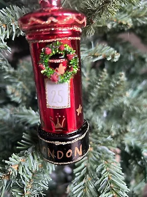 Gisela Graham Red London Post Box Christmas Glass Hanging Tree Decoration • £8.49