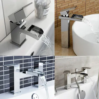 Bathroom Sink Basin Mixer Tap Set Waterfall Bath Filler And Shower Faucet Brass • £24.95