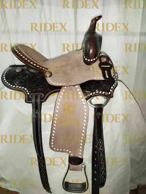 Leather Barrel Rough Out Western Saddle With Matching Set For Horse. • $400.49