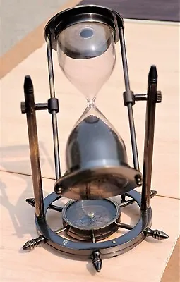 Vintage Nautical Sand Hourglass With Compass Sand Timer Black Sand Hourglass • $39.05