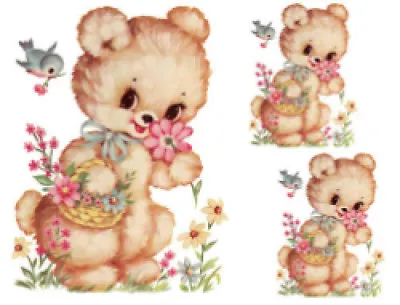 Vintage Image Retro Nursery Bear Flower Basket Furniture Transfers Decals AN548 • $12.99