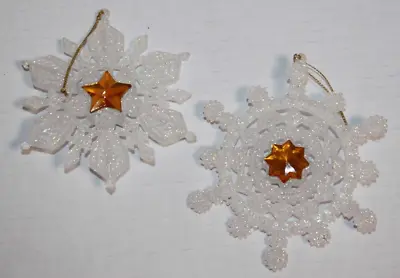 Vintage Plastic Frosted Glitter Snowflake Christmas Ornaments • $4.99