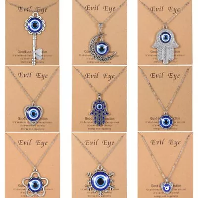 Lucky Turkish Hamsa Blue Evil Eye Pendant Necklace Chain Women Men Jewelry Gift • $1.13