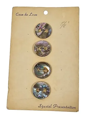 Vintage Casa De Leon Carved Abalone Shell Buttons 5/8” On Original Card 2 Hole • $11.99