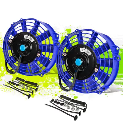2 Set 7  High Performance Electric Slim Radiator Cooling Fan+Mounting Kit Blue • $39.33