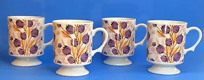 4 Vintage Vintage Mod Flower Pedestal Mugs Midcentury Coffee Cup Japan Purple • $28