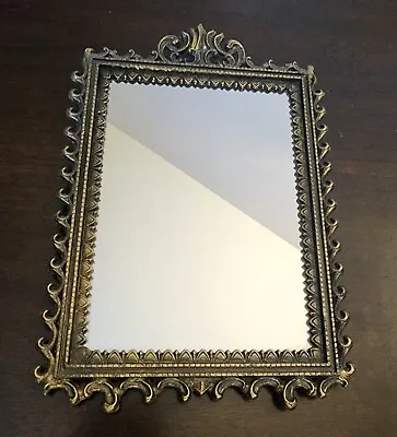 Vintage Ornate Italian Brass Mirror Rectangular • $49.95