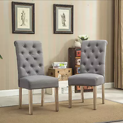 Habit Grey Solid Wood Tufted Parsons Dining Chair (Set Of 2) Gray • $177.36