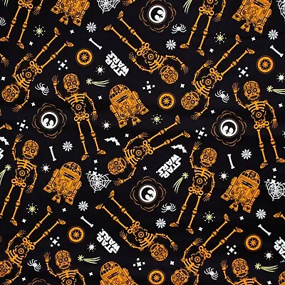 Star Wars Halloween Cotton Fabric - C-3PO & R2D2 - Black Friday Half Price Sale • £5
