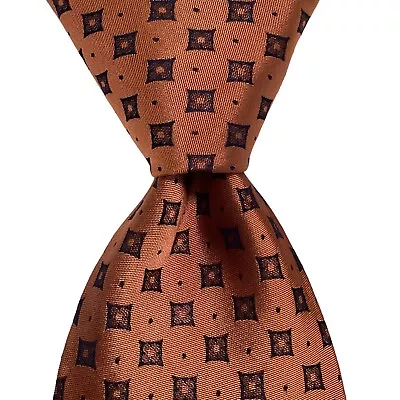 STEFANO RICCI Men's 100% Silk XL Necktie ITALY Luxury Geometric Orange/Blue GUC • $55.99