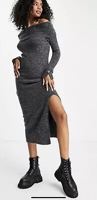 River Island Womens Maxi Jumper Dress Grey Off The Shoulders Long Sleeve Knitted • £28