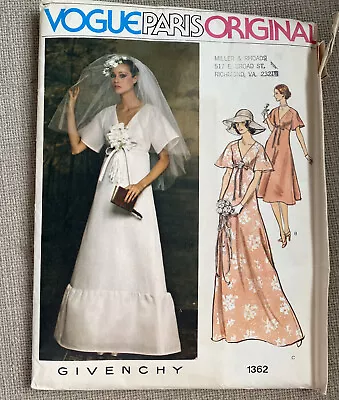 Vogue Paris Original 1362 UNCUT GIVENCHY Bridal Dress Pattern 70s Sz 12 VINTAGE • $35