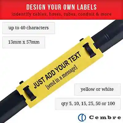 CREATE YOUR OWN CABLE LABELS YELLOW / WHITE MARKERS WITH BLACK WRITING 13MMx57MM • £0.99