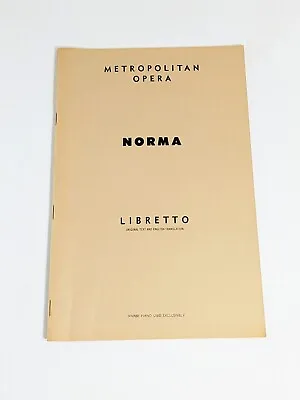 Friedrich Von Flotow's  NORMA  Rare Opera Libretto -- Metropolitan Opera (1967) • $12.95