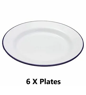 6 X Falcon Genuine Enamel 20cm Flat Dinner Plate White Enamel Traditional White • £21.95