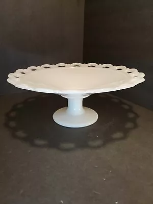 Anchor Hocking Open Lace Edge Milk Glass 10 7/8  Console / Pedestal Bowl~EXC • $14