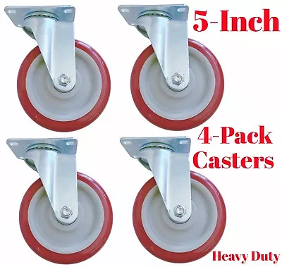 5 Inch Caster Wheels Heavy Duty  5  Caster Wheels Swivel Plate Polyurethane • $29.97