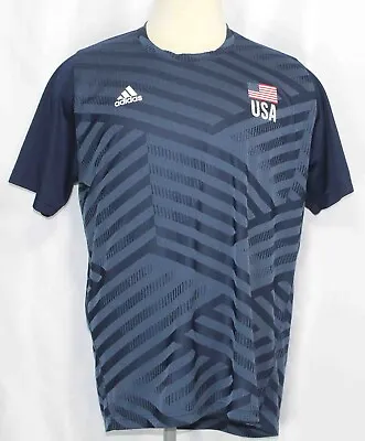 Adidas Team USA Volleyball Lenticular Text Logo Blue Woven T Shirt Mens Size XL • $29.99