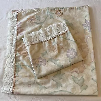 Vtg Martex Pillowcases King SET 2 Floral LACE Hampshire Percale Sheri Roese • $17.95