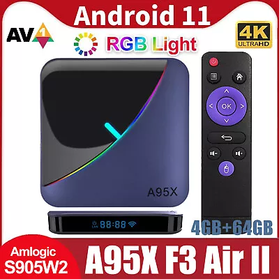 A95X Android 11.0 S905W2 TV Box Quad-Core 4K UHD 4GB/64GB WiFi Media Player C1I4 • $35.59