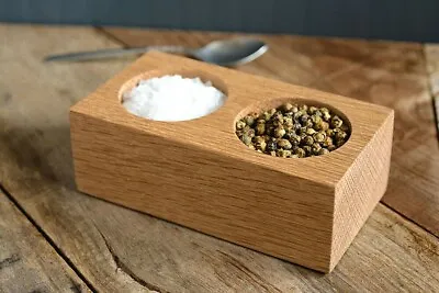 Eco-friendly Salt And Pepper Pinch Pots Salt Cellar Handmade From Oak Hardwood • £12.99