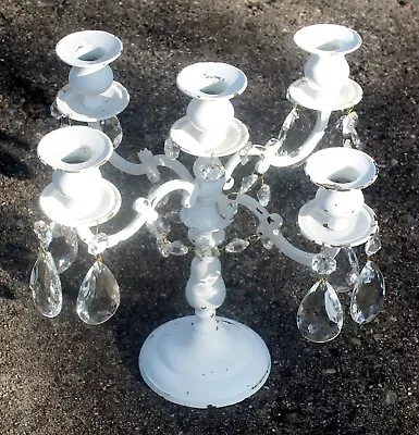 Gorgeous Vintage Cream Colored Shabby Pretty Chic 5 Taper Candelabra W/ Crystals • $59.99