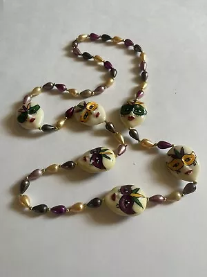 Vintage Mardi Gras Necklace Beads With  Jester Masks 40” Necklace • $7.49