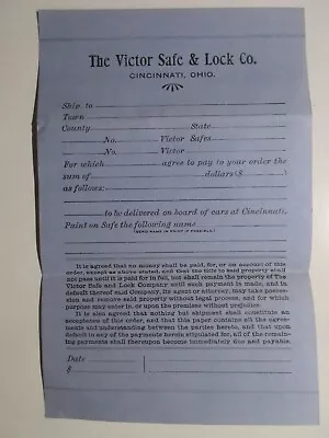 Victor Safe & Lock Co. Cincinnati Blank Salesman Order Form • $15.99