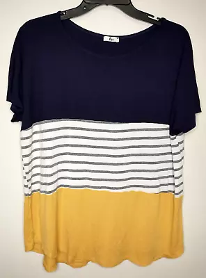 EGS Womens T-shirt Top Shirt Jersey Stretch Material Mustard Stripes Size XL • $4.49