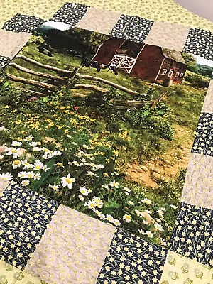 Handmade Patchwork Cotton Baby Blanket - Farm Picture • $81.55