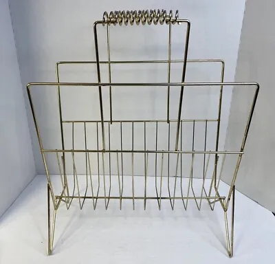 Vintage Mid Century Gold Metal Wire Rack Record/Magazine Stand Holder  Retro • $24.96