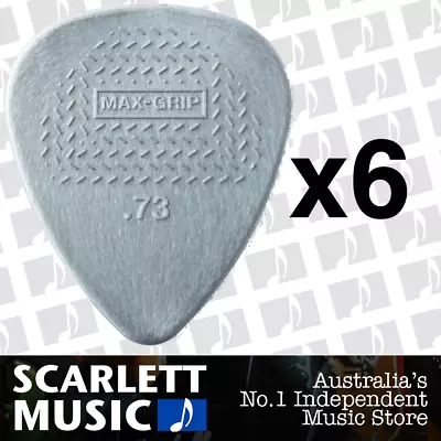 6 X Jim Dunlop Max Grip Nylon 0.73mm .73 Gauge Grey Guitar Picks *SIX PICKS* • $6.95