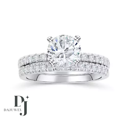 Solid 14K White Gold Moissanite Bridal Set Engagement Ring 2 Carat Round Cut • $230.55