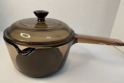 Pyrex Corning Vision Ware Amber 1L Non-Stick Glass Cooking Pot Set W/ Pour Spout • $24.99