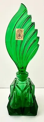 VTG Jizerské Sklo Hand Made Czech Republic Green Malachite Glass Feather Stopper • $36.99