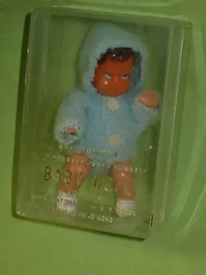 VINTAGE Shackman 1970s Soft Rubber 2 7/8  BABY DOLL House Miniature BLUE In Case • $19.99