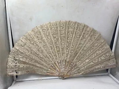 Fabulous Antique Brussels Lace And Abalone  Folding Hand Fan (27) • $82.11