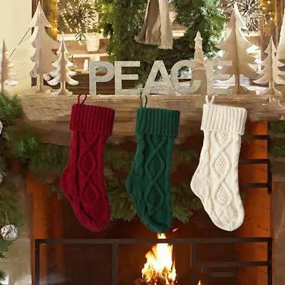 Christmas Stocking Knit Sock Santa Floral Candy Gift Bag Xmas Tree Hanging Decor • £9.89