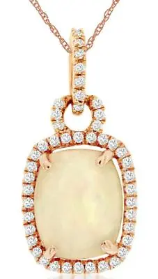 3.15ct Diamond & Aaa Opal 14kt Rose Gold Cushion Love Knot Halo Floating Pendant • $2478.19