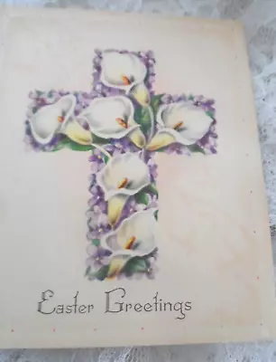 Vintage Easter Card - CROSS WITH LILLIES - WRITING ON INSIDE • $4.99